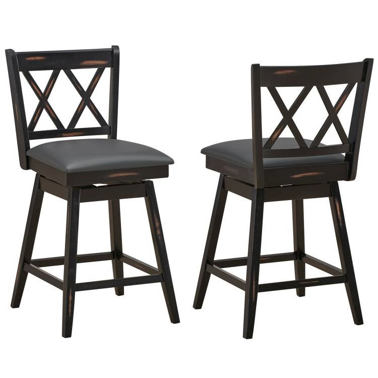 Set of 2 Wood 24-in Counter Height Farmhouse Swivel Cushion Seat Barstools