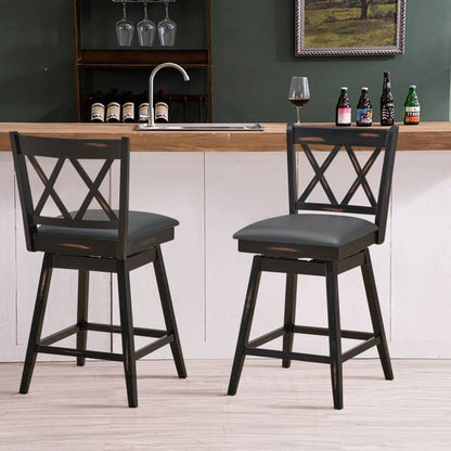 Set of 2 Wood 24-in Counter Height Farmhouse Swivel Cushion Seat Barstools