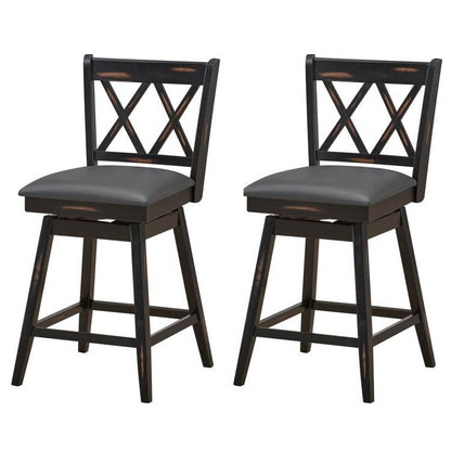 Set of 2 Wood 24-in Counter Height Farmhouse Swivel Cushion Seat Barstools