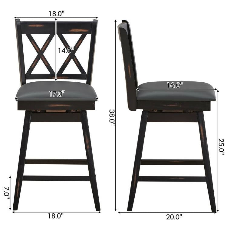 Set of 2 Wood 24-in Counter Height Farmhouse Swivel Cushion Seat Barstools