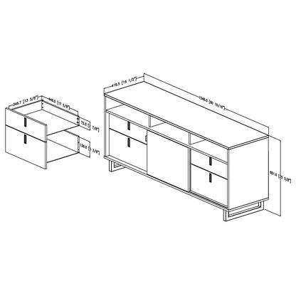 Contemporary TV Stand in Black Finish and Satin Nickel Metal Legs
