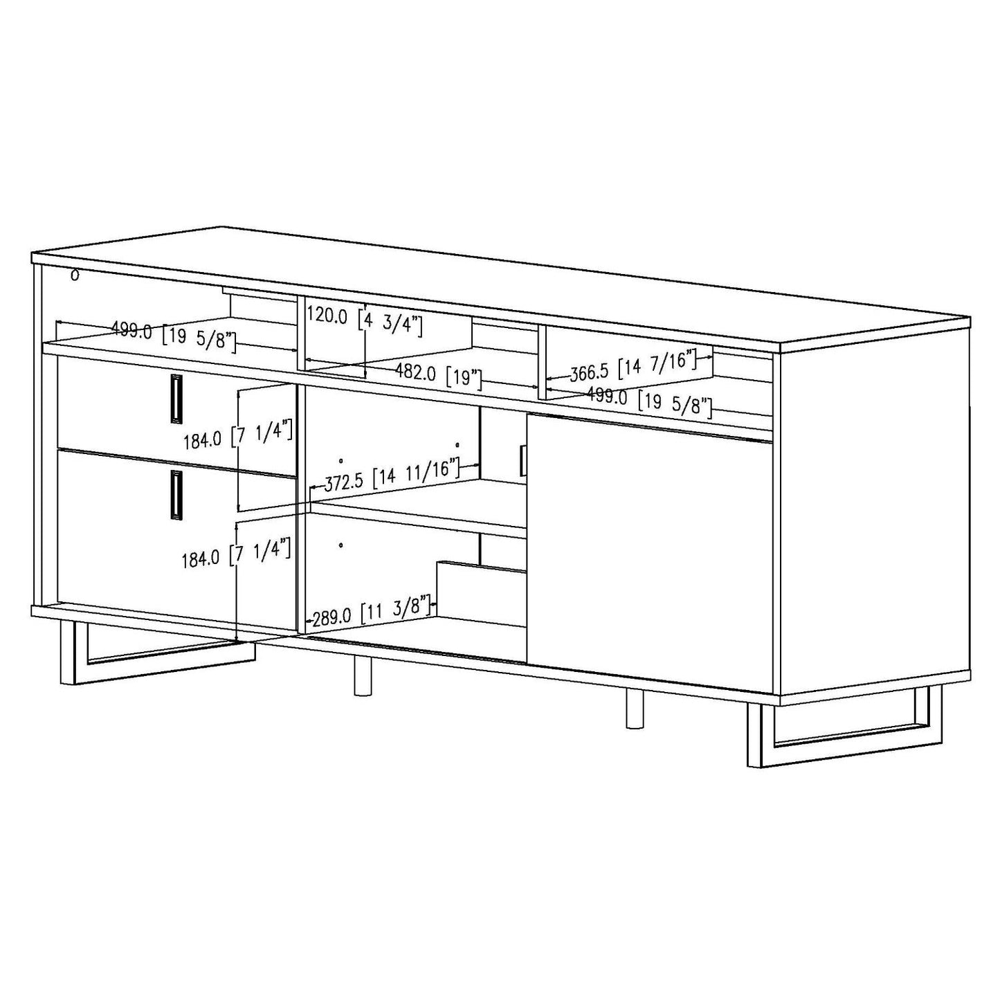 Contemporary TV Stand in Black Finish and Satin Nickel Metal Legs