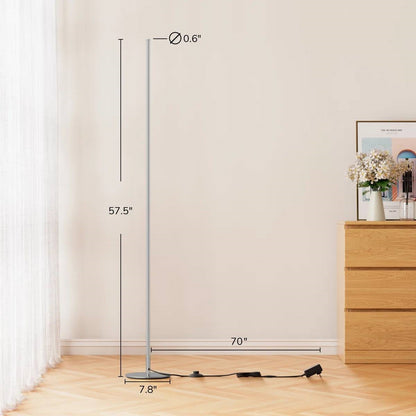 Silver Minimalist 57-inch Slim Bar-Shaped Dimmable LED Corner Floor Lamp