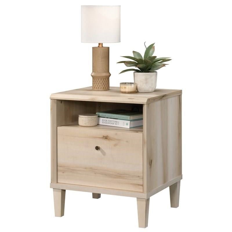 Light Maple Wood Farmhouse Style 1-Drawer Nightstand with Open Shelf — Chic Home-Decor