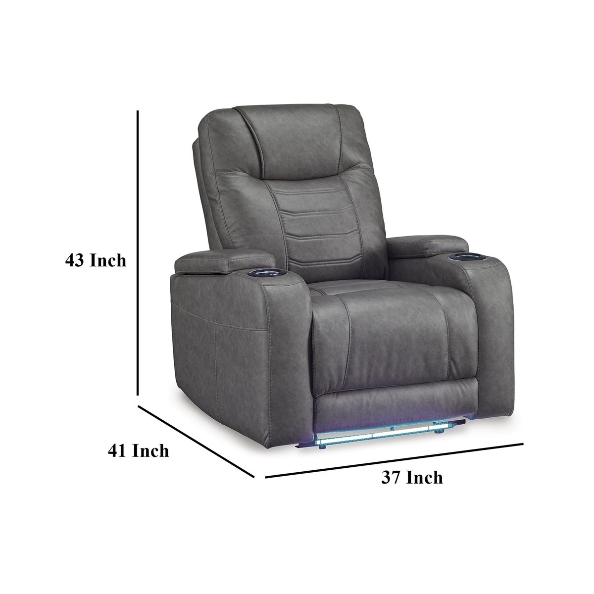 Scon Power Recliner Chair, 37 Inch, LED Light, Gray Faux Leather