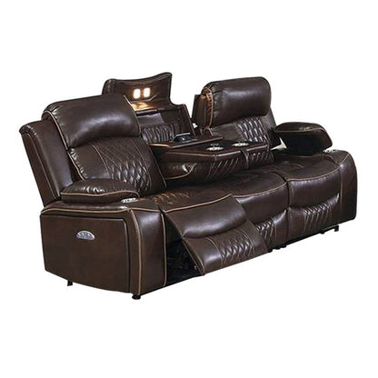 Seda 80 Inch Power Reclining Sofa, USB Port, Dark Brown Vegan Faux Leather