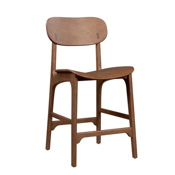 Seln 24 Inch Counter Stool Chair, Curved Seat, Open Back, Dark Gray Wood