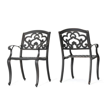 Serb Outdoor Dining Patio Chair Set of 2, Handcrafted Metal Copper Patina