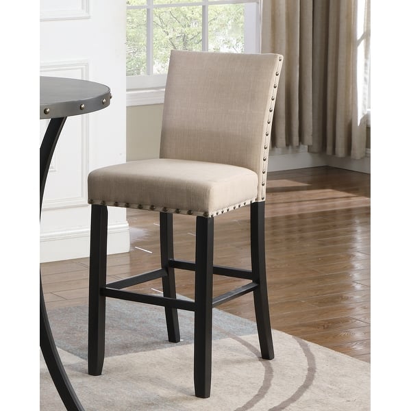 Marky Barstool Chair Set of 2, Arched Back and Footrest, Beige Fabric