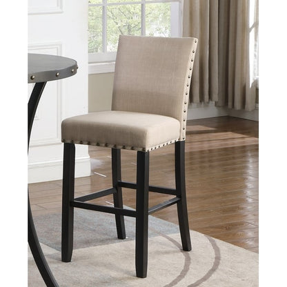 Marky Barstool Chair Set of 2, Arched Back and Footrest, Beige Fabric