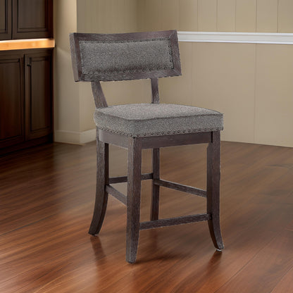 Shan 25 Inch Counter Height Chair, Nailhead Trim, Brown Wood, Set of 2