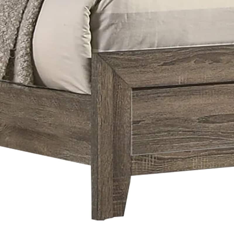 Shannon Queen Panel Bed with Nailhead Trim, Ivory Fabric, Gray Wood