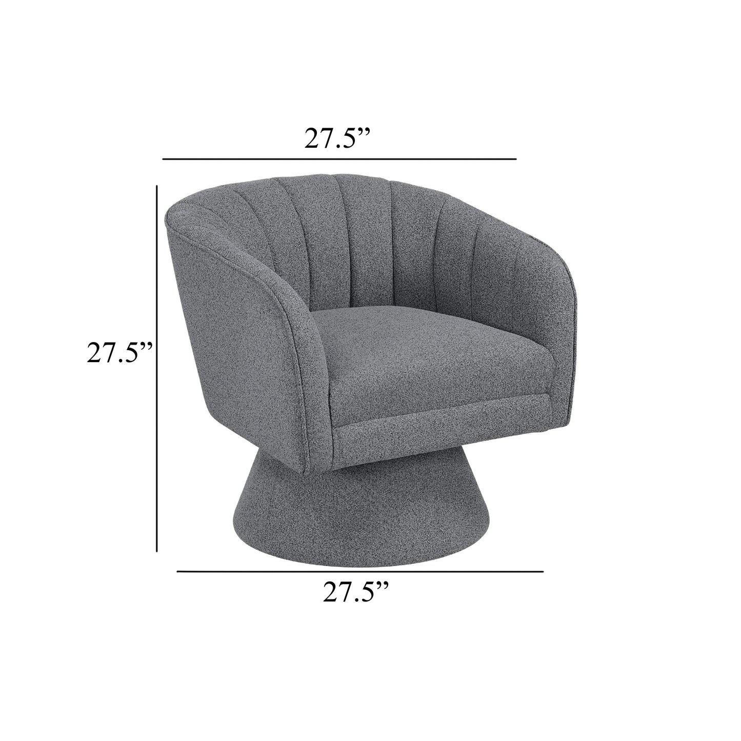 Shea Swivel Accent Chair, Dark Gray Boucle Fabric, Channel Stitched