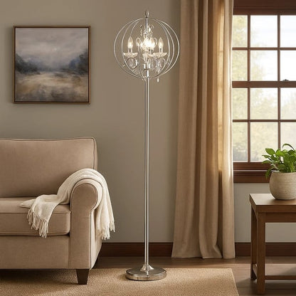 Shine 61 Inch Floor Lamp, Chandelier Style, Crystal and Metal, Chrome