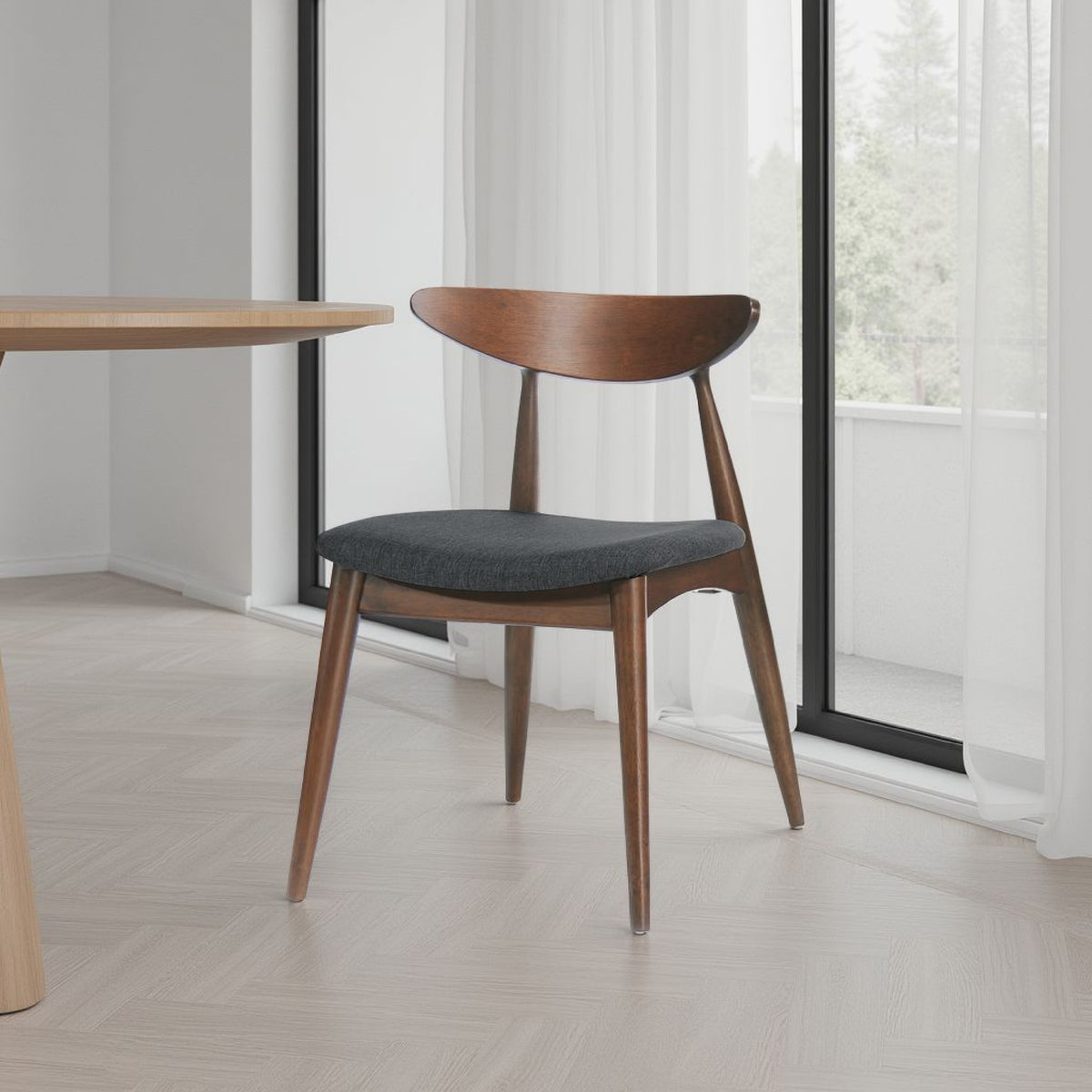 Side Dining Chair Set of 2, Round Rubberwood Splayed Legs, Gray Brown