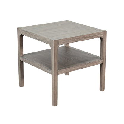 Side End Table with Lower Shelf, 24 Inch Square Top, Natural Brown