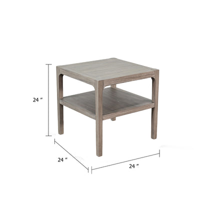 Side End Table with Lower Shelf, 24 Inch Square Top, Natural Brown