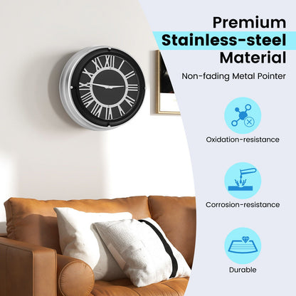 Silent Wall Clock with Silver Frame, 13.5" & 17.5" Sizes