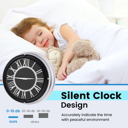 Silent Wall Clock with Silver Frame, 13.5" & 17.5" Sizes