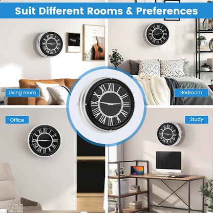 Silent Wall Clock with Silver Frame, 13.5" & 17.5" Sizes