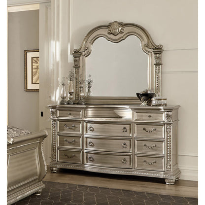Silver Finish European Design 1pc Luxury Dresser with 11 Drawers Genuine Marble Insert Traditional Bedroom Furniture