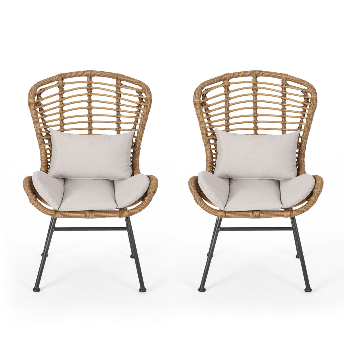 Slay Outdoor Accent Chair Set of 2, 25 Inch, Brown Woven Rattan, Iron