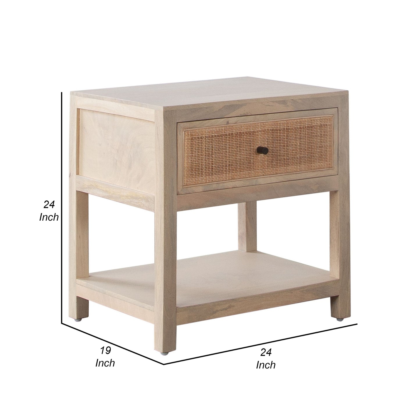 Sley Side End Table, Rattan Woven, Natural Brown Mango Wood 24 Inch
