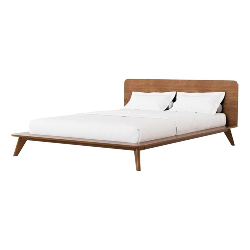Stacy Full Size Bed w Panel Headboard, Angled Legs, Walnut Brown Wood