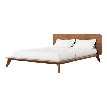Stacy Full Size Bed w Panel Headboard, Angled Legs, Walnut Brown Wood