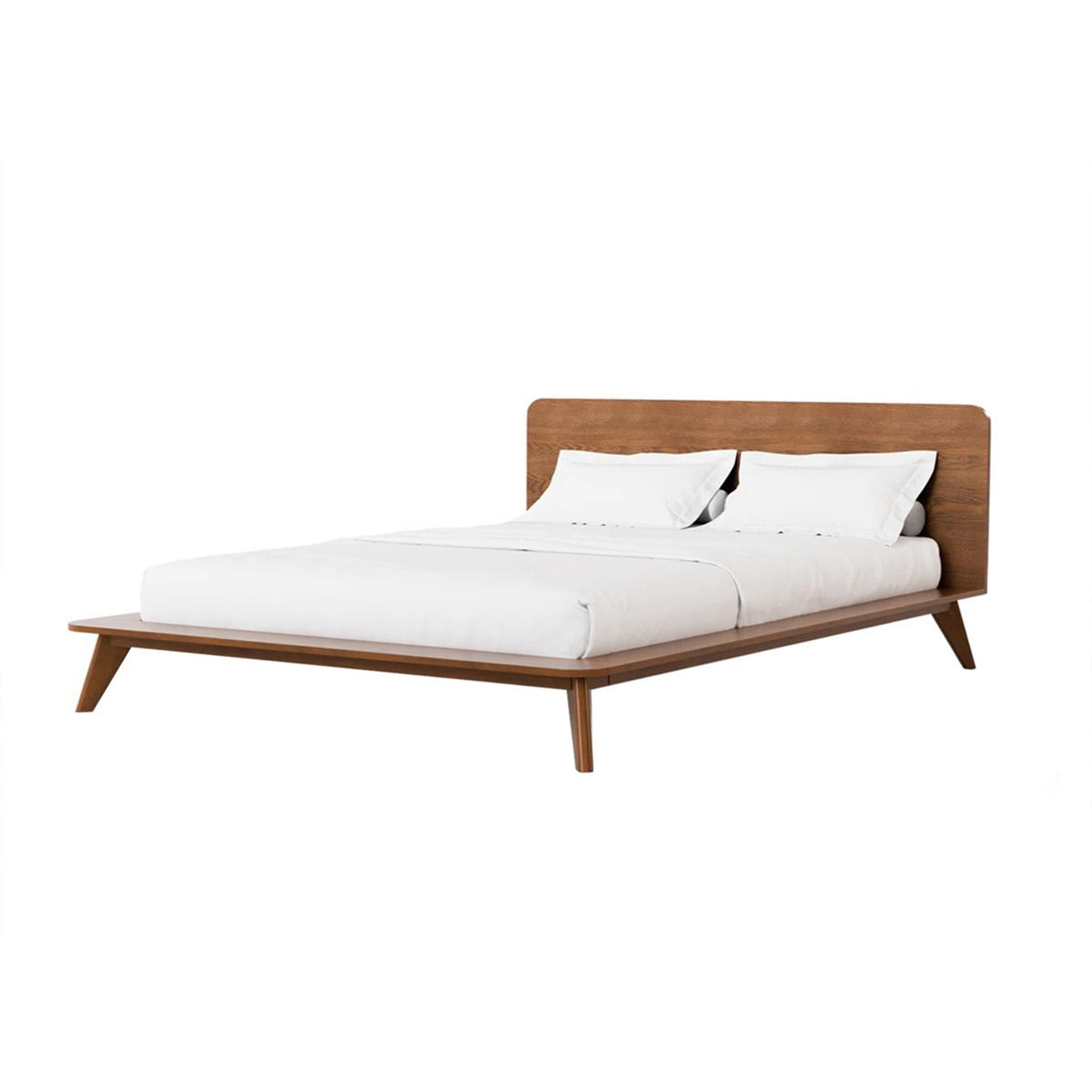 Stacy Full Size Bed w Panel Headboard, Angled Legs, Walnut Brown Wood