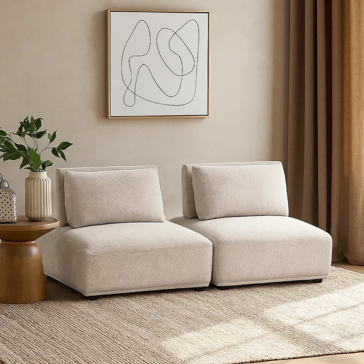 Stavan Modular 2 Seat Sofa, Light Brown Boucle, Adjustable Seat Depth