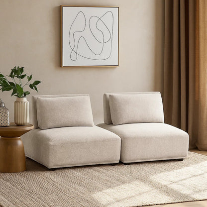 Stavan Modular 2 Seat Sofa, Light Brown Boucle, Adjustable Seat Depth