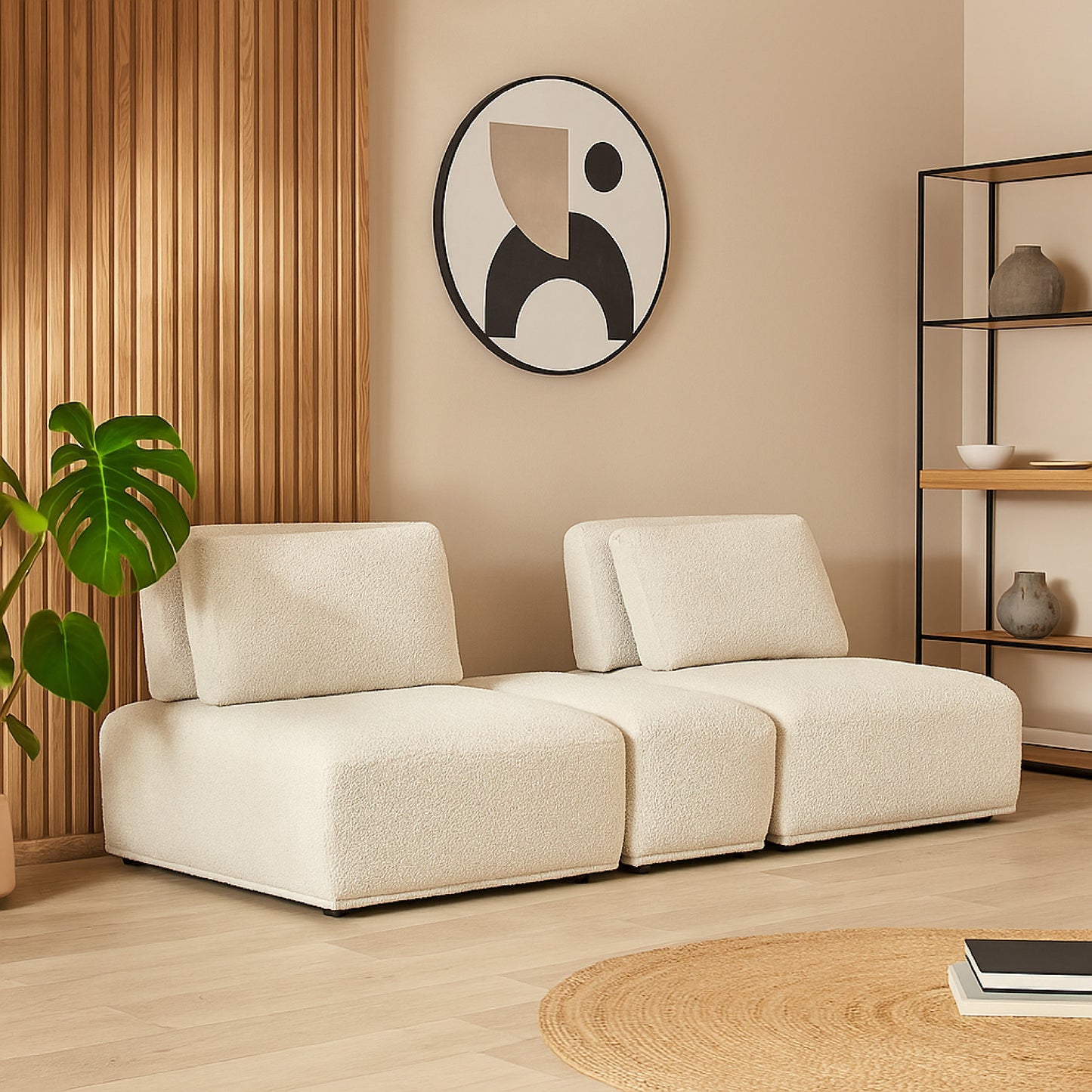 Stavan Modular 2 Seat Sofa, Small Ottoman, Light Gray, Adjustable Back