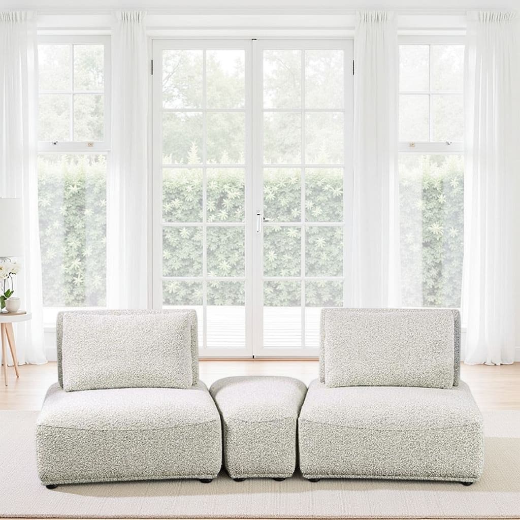 Stavan Modular Curved 2 Seat Sofa, Ottoman Gray Boucle Adjustable Back