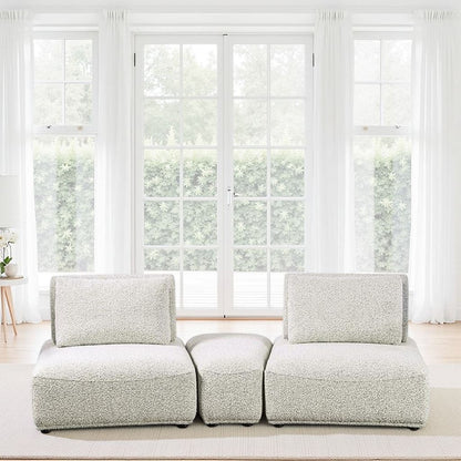 Stavan Modular Curved 2 Seat Sofa, Ottoman Gray Boucle Adjustable Back