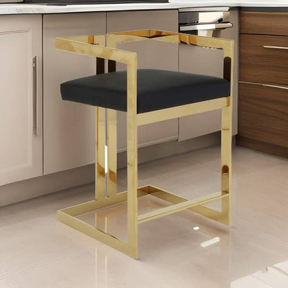 Suki 26 Inch Counter Height Chair, White Faux Leather, Gold Cantilever Base