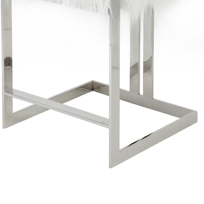 Suki 26 Inch Counter Stool Chair, White Faux Leather, Stainless Steel