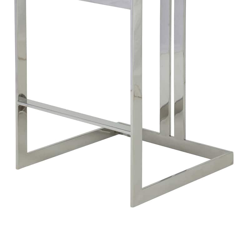 Suki 30 Inch Barstool Chair, Black Faux Leather, Silver Stainless Steel