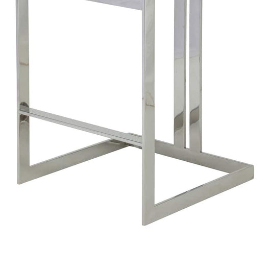 Suki 30 Inch Barstool Chair, Black Faux Leather, Silver Stainless Steel