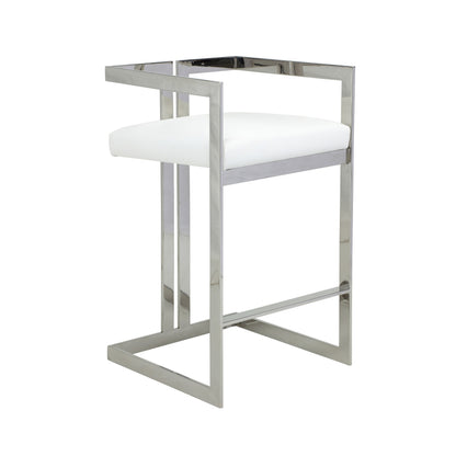 Suki 30 Inch Barstool Chair, Black Faux Leather, Silver Stainless Steel