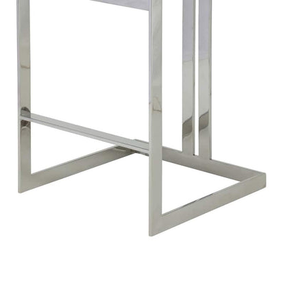 Suki 30 Inch Barstool Chair, Black Faux Leather, Silver Stainless Steel