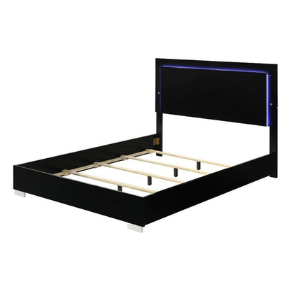 Suni King Size Bed w LED Headboard, Piano Black Wood Frame