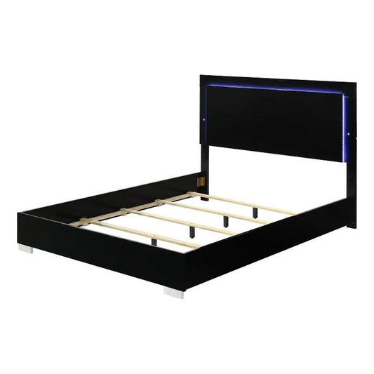 Suni King Size Bed w LED Headboard, Piano Black Wood Frame
