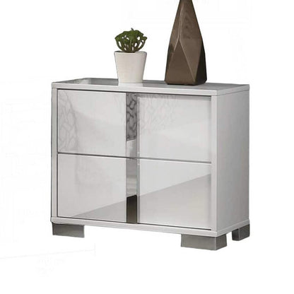 Suni Nightstand, Glossy White Wood with UV Finish, 2 Drawers, 24 Inch
