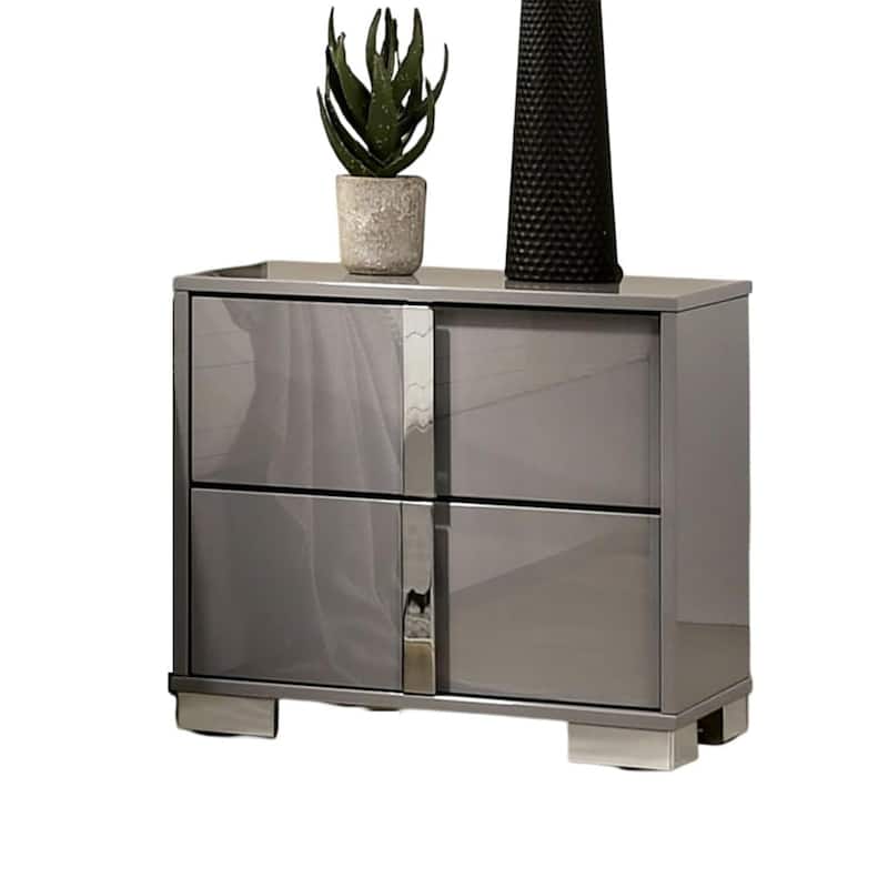 Suni Nightstand, Piano Black Wood with UV Finish, 2 Drawers, 24 Inch