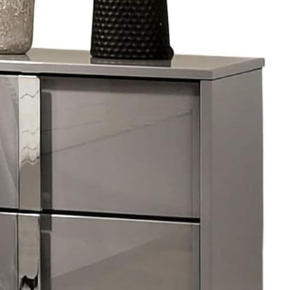 Suni Nightstand, Glossy White Wood with UV Finish, 2 Drawers, 24 Inch