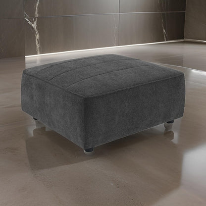 Suri 35 Inch Ottoman, Soft Boucle Fabric, Horizontal Stitching, Gray