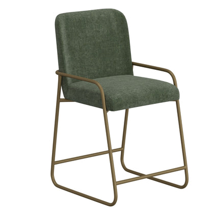 Suze Counter Height Chair, Arch Back, Gold Iron, Olive Green Polyester