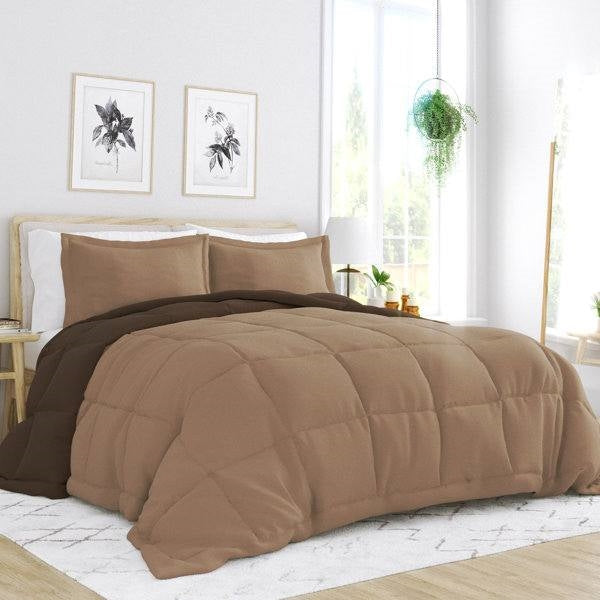 King/Cal King 3-Piece Microfiber Reversible Comforter Set in Taupe Brown — Chic Home-Decor