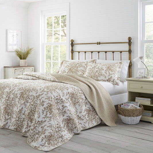 King size 3 Piece Bed-in-a-Bag Bohemian Tan Beige Floral Cotton Quilt Set — Chic Home-Decor